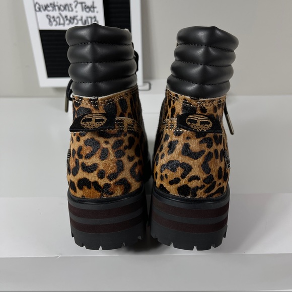 TIMBERLAND LONDON SQUARE WOMENS HIKER BOOTS SIZE 7 LEOPARD PRINT LEATHER BROWN N - Picture 3 of 10